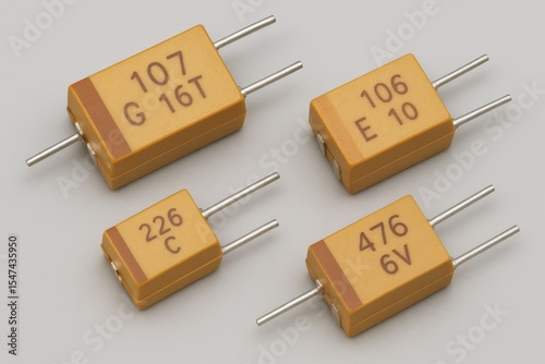 Close-Up View of Tantalum Capacitors Mounted on PCB Circuit