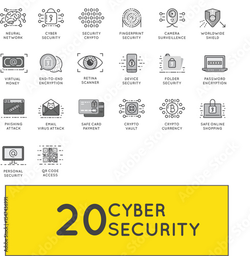 20 high quality cyber security icons. High quality, Editable stroke