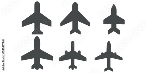 Airplane vector icon set in black and blue colors. Plane icons set in flat filled style. Transportation and travel symbol.