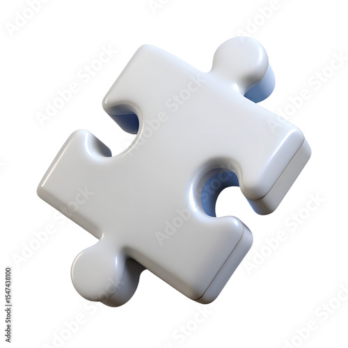 White Jigsaw Puzzle Piece 3D Rendering Isolated On White