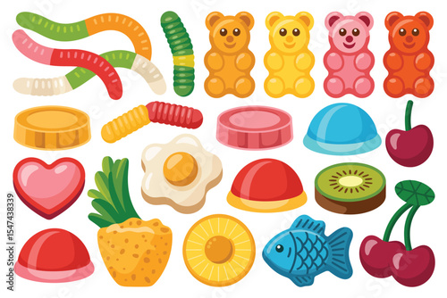 Assorted Colorful Gummy Candy and Fruit Shaped Sweets