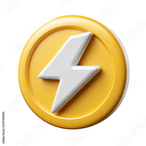 3d Realistic Lightning bolt illustration isolated on white background. Cartoon plastic style