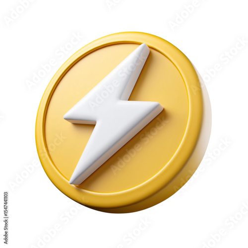 3d Realistic Lightning bolt illustration isolated on white background. Cartoon plastic style