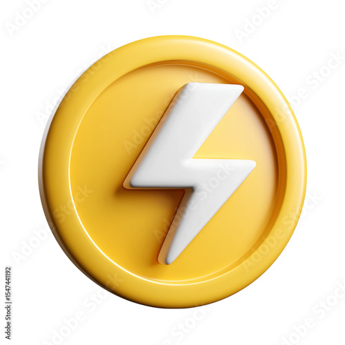3d Realistic Lightning bolt illustration isolated on white background. Cartoon plastic style