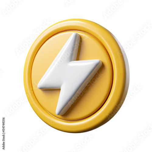 3d Realistic Lightning bolt illustration isolated on white background. Cartoon plastic style