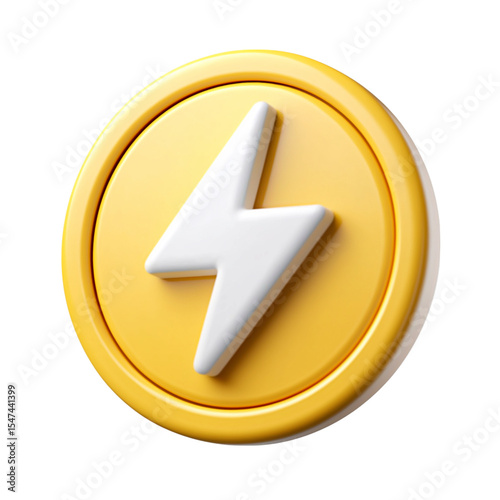 3d Realistic Lightning bolt illustration isolated on white background. Cartoon plastic style
