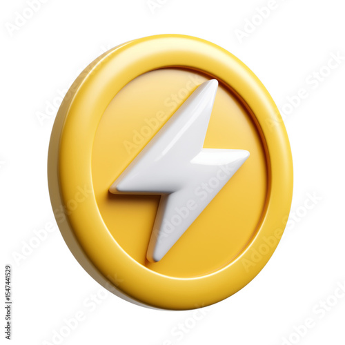 3d Realistic Lightning bolt illustration isolated on white background. Cartoon plastic style