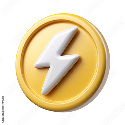 3d Realistic Lightning bolt illustration isolated on white background. Cartoon plastic style