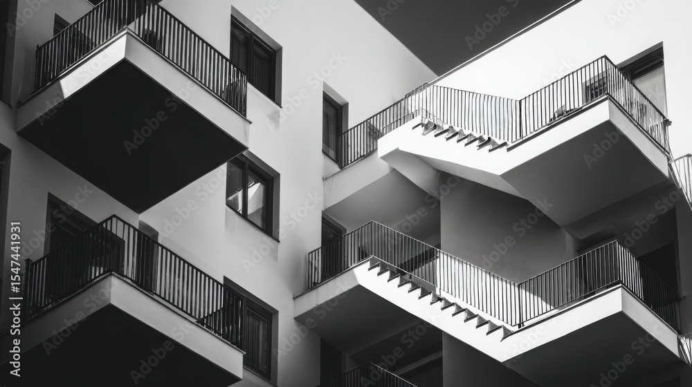 Fototapeta premium Modern architecture, modernism, building walls metal decorations, diagonal compositions, high-contrast light and shadow effects.