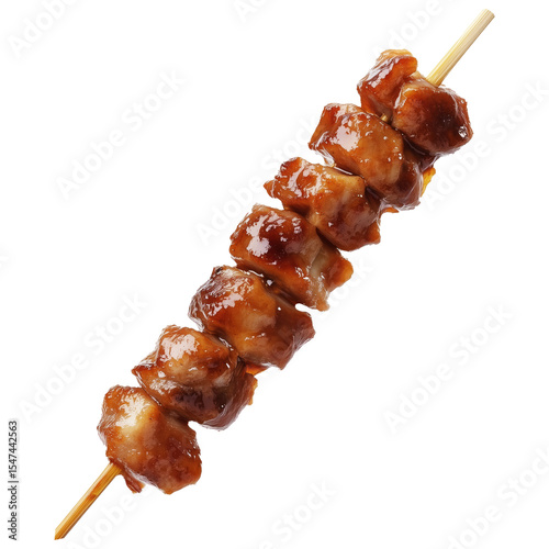 Grilled chicken yakitori skewer with teriyaki glaze or Isaw Filipino street food isolated on white transparent background, concept of Asian street food snack