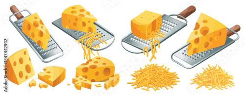 Grated Cheese Pieces on Metal Graters Illustration