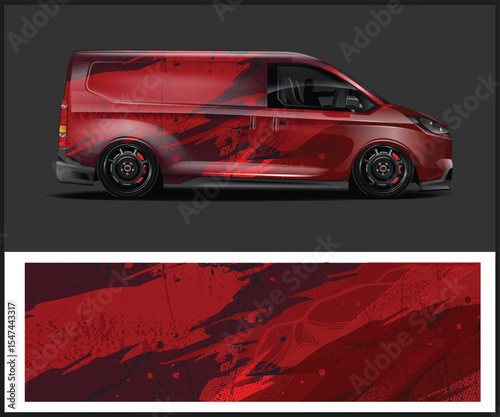 Red Van with Abstract Graphics and Matching Wrap Design Template