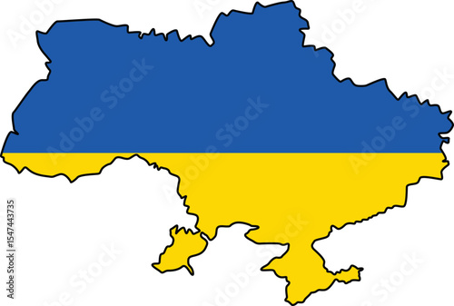 Map of Ukraine with Flag on White Background