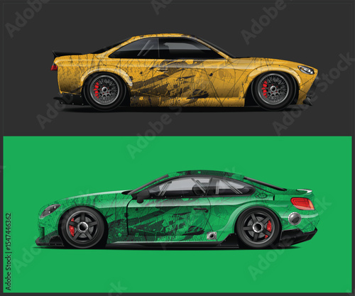 Two Tuned Sports Cars with Custom Paint Jobs and Aggressive Body Kits
