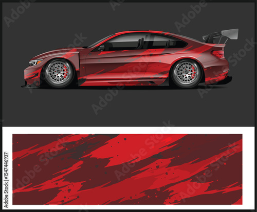 Red Sports Car with Custom Paint Job and Matching Wrap Design
