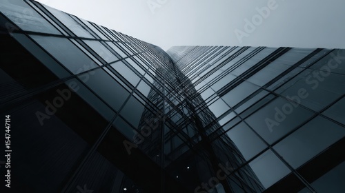 Black and black photography of a glass building, an architectural background with copy space for text. Minimalist architectural design.