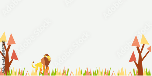 Lion day celebration background design with cubism lion animal and plants and with negative area for text. Cute lion animal geometry. protecting animal. world lion day