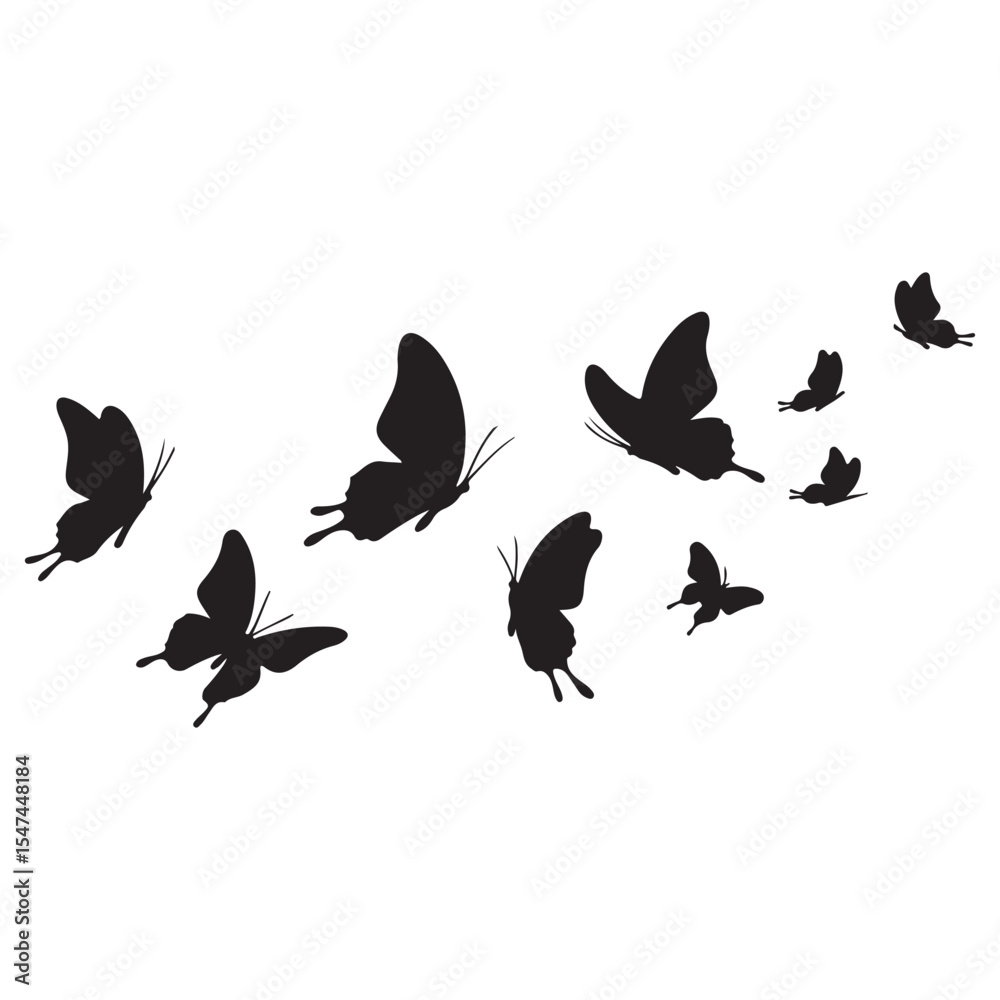 Obraz premium Black and White Butterfly set Vector Illustration – Detailed Insect Silhouette Design