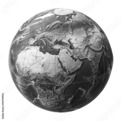 Halftone earth globe showing eurasia isolated