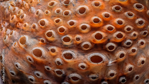 Close-up of a textured shell with holes