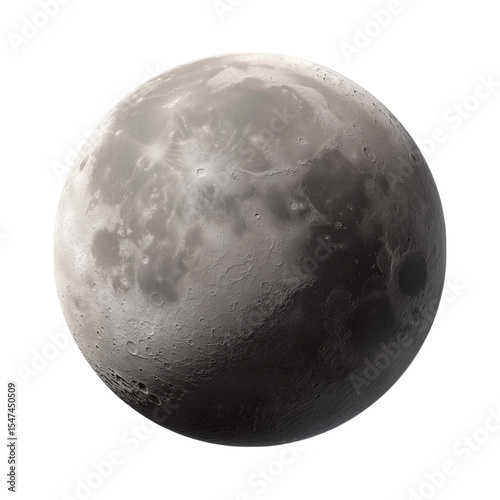 Full moon 3d render. Realistic plastic grey glowing surface of space planets satellite