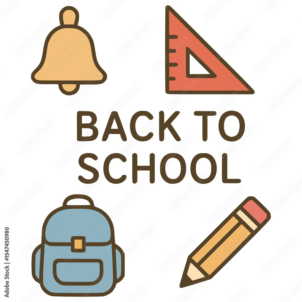 back to school supply student learning flat color vector illustration template design