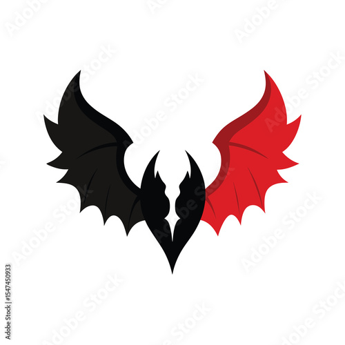 Fantasy themed wings illustration with angel and demon elements for balance of powers