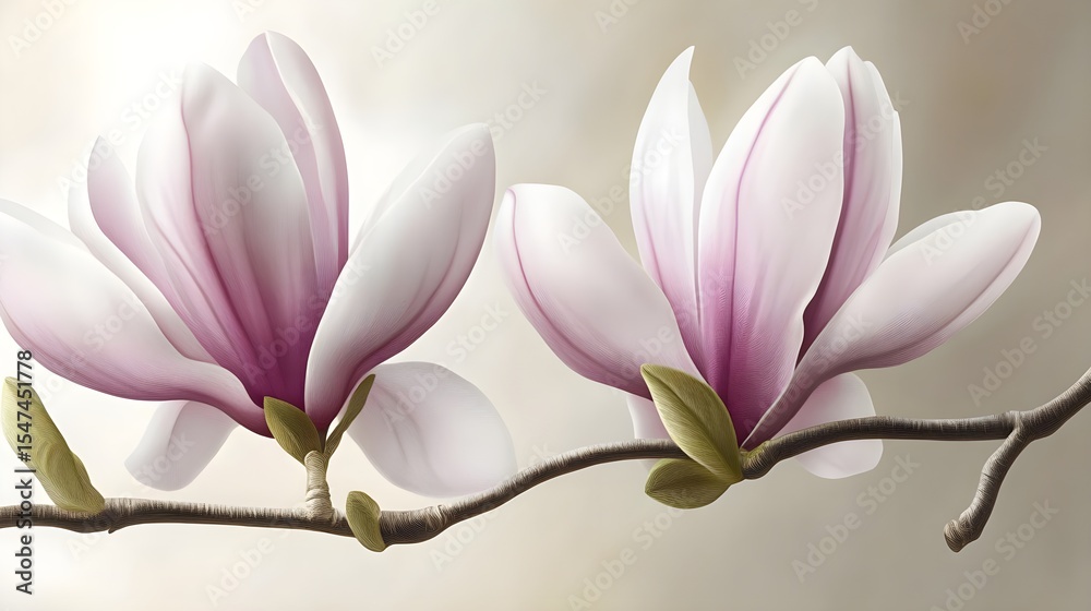 Fototapeta premium Delicate Magnolia Blossoms, flowers, bloom, spring, nature, botanical