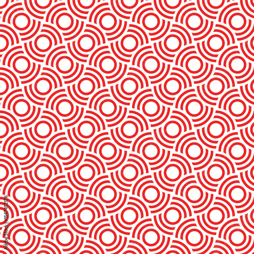 Modern circular line art pattern illustration. Geometric, abstract, seamless background. Swatchable red. / モダンな円形ラインアートのパターンイラスト 幾何学模様 抽象的 シームレス 背景 スウォッチ対応 赤