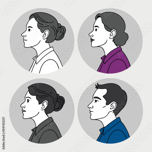 Diverse Professional Avatars Profile Views of Business People in Circular Frames with Gray Backgrounds
