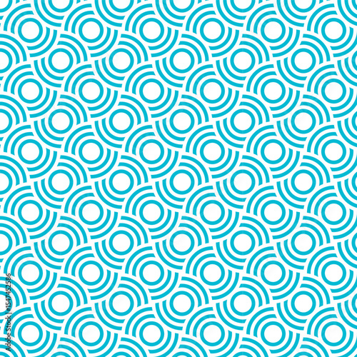 Modern circular line art pattern illustration. Geometric, abstract, seamless background. Swatchable light blue, cyaan. / モダンな円形ラインアートのパターンイラスト 幾何学模様 抽象的 シームレス 背景 スウォッチ対応 水色 シアン