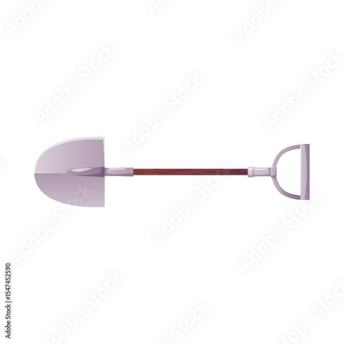 Metal shovel with wooden handle for excavation, vector illustration.