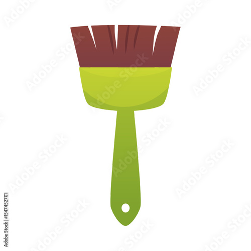 Vector illustration of paintbrush with green handle and brown bristles.
