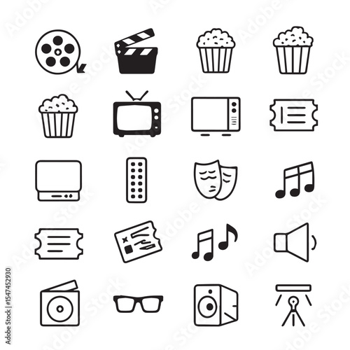 Collection of movie and entertainment related vector icons set