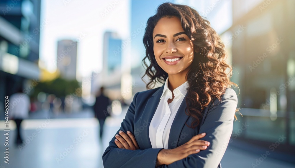 Obraz premium Confident Businesswoman Smiling Outdoors in City.