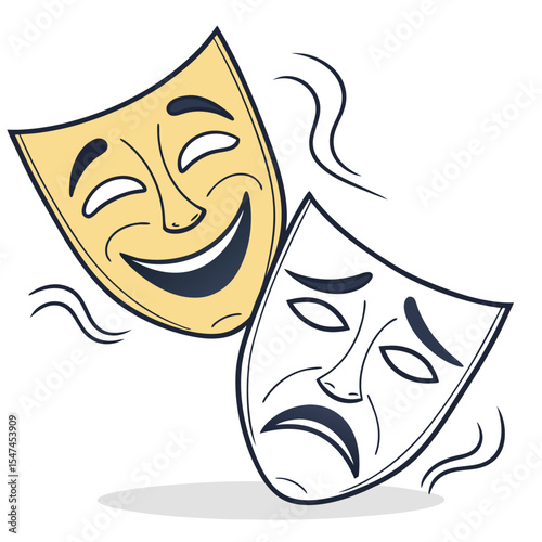 Comedy and Tragedy Masks Illustrating Theater and Drama Isolated on White Background