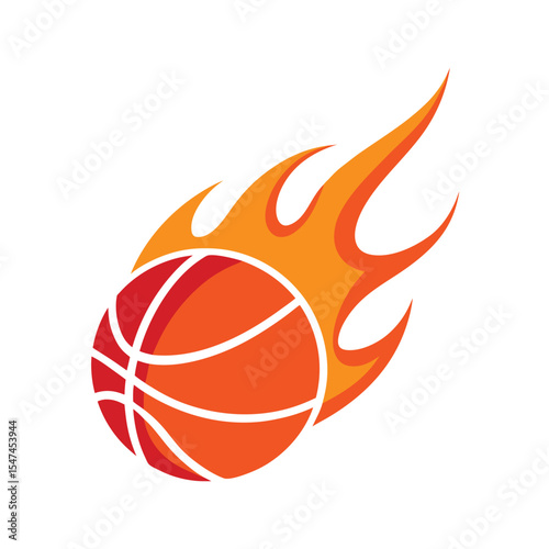 Flaming basketball motion art illustration for sports energy and dynamic athletic visuals