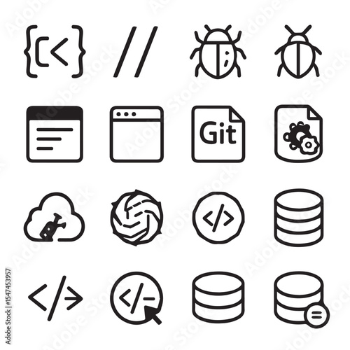 Collection of software development and it related icons black