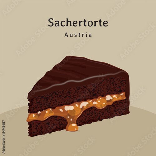 Austrian's Cake Sachertorte Vector Illustration