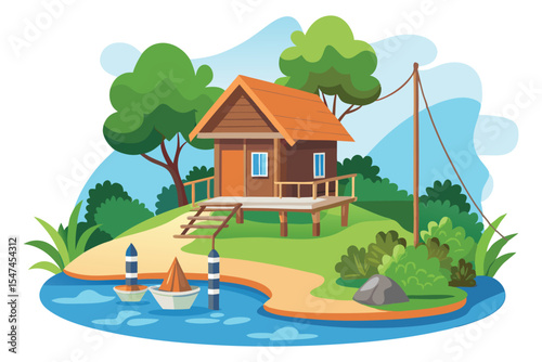Fishing hut by river