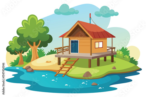 Fishing hut by river