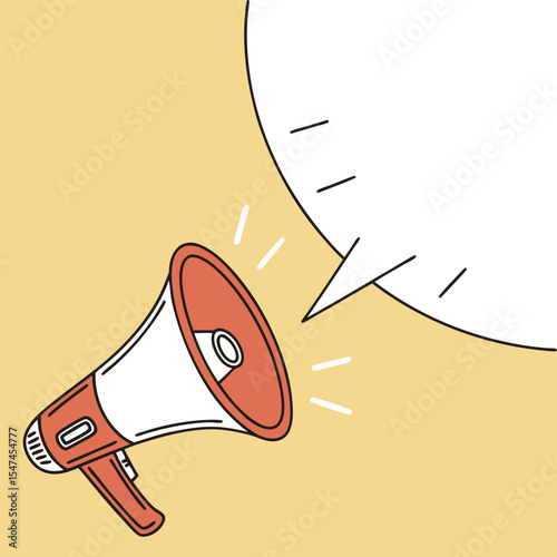 Retro Style Megaphone with Speech Bubble on a Yellow Background Illustration