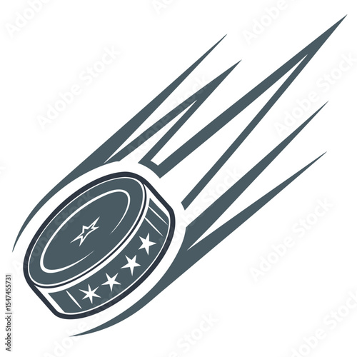 Stylized Hockey Puck with Star Design and Motion Trail for Sports Graphics