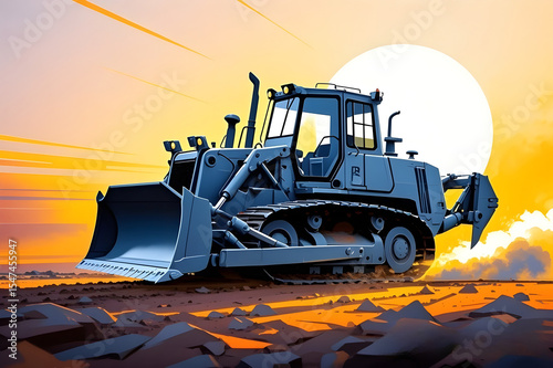 illustration single bulldozer in action background blurry high resolution image ai generated