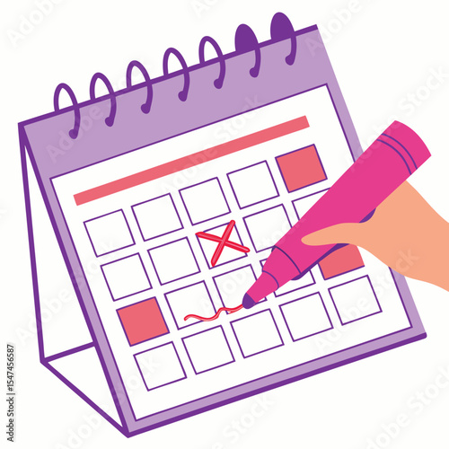 Marking the Calendar with a Pink Marker to Indicate an Important Date or Deadline