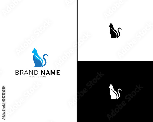 Modern and Sophisticated Cat Logo Set in Three Color Styles. Elegant Vector Logos in Blue and Black for Branding in Pet Care, Fashion, or Digital Brand Design Industries.

