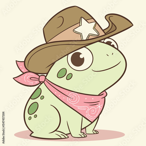 Cartoon Frog Wearing Cowboy Hat and Bandana Cute Western Amphibian Character