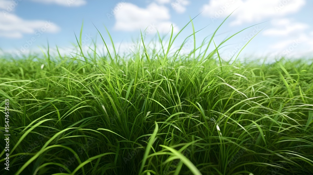 Obraz premium Lush Green Grass Field Under a Blue Sky, meadow, lawn, summer, spring, nature