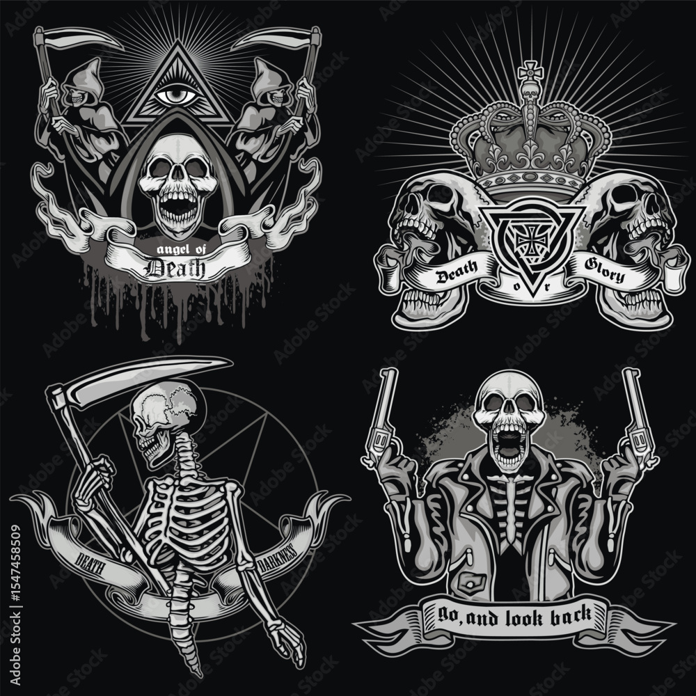 Obraz premium set, gothic sign with skull, grunge vintage design t shirts