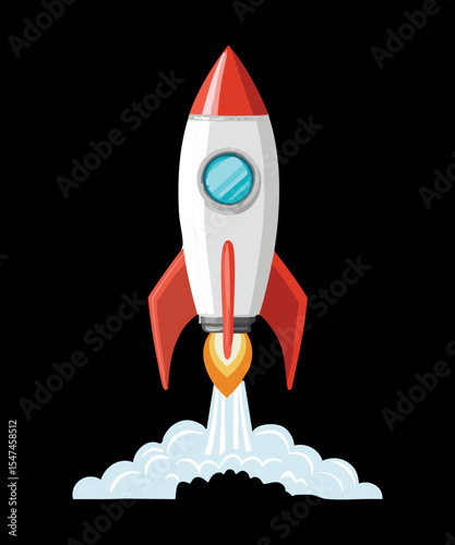 Red White Rocket Launching Into Sky